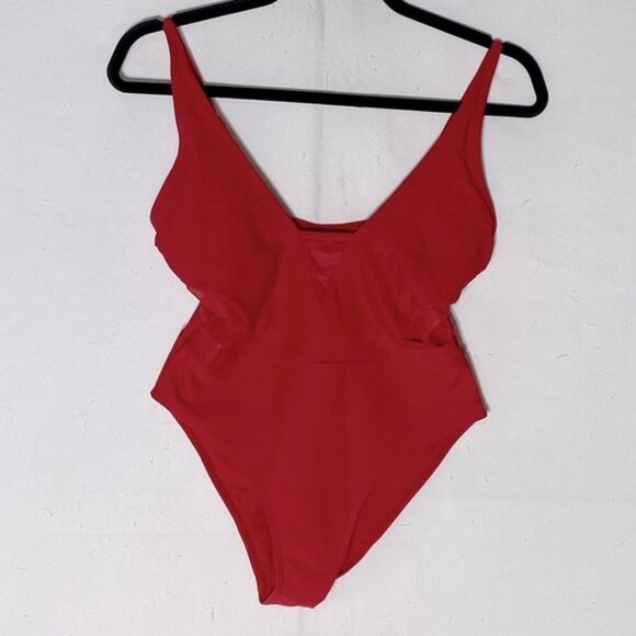 TiniBikini Red One Piece Swimsuit Bathing Suit With Sheer Mesh Cutouts S - Picture 13 of 13